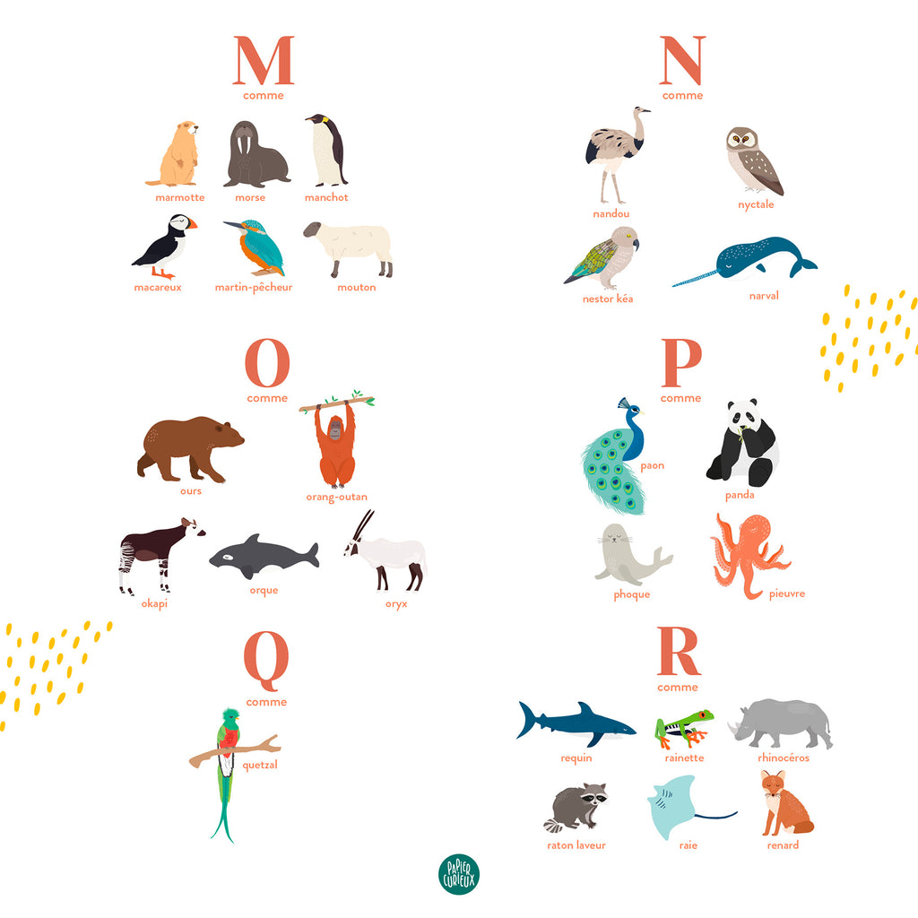 Affiche enfant prénom personnalisé animaux du monde, poster déco unique Papier curieux, manchot, panda, renard