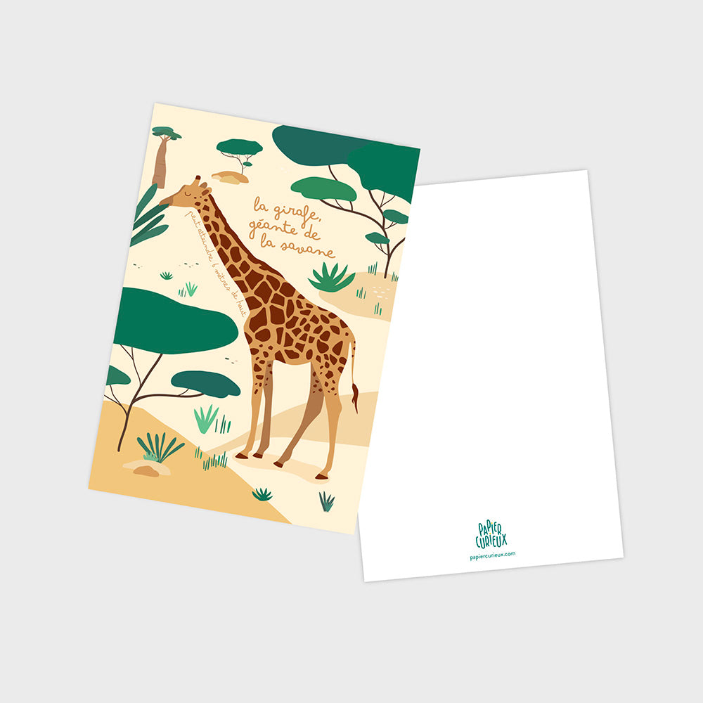 Carte postale girafe, illustration pédagogique, déco chambre enfant