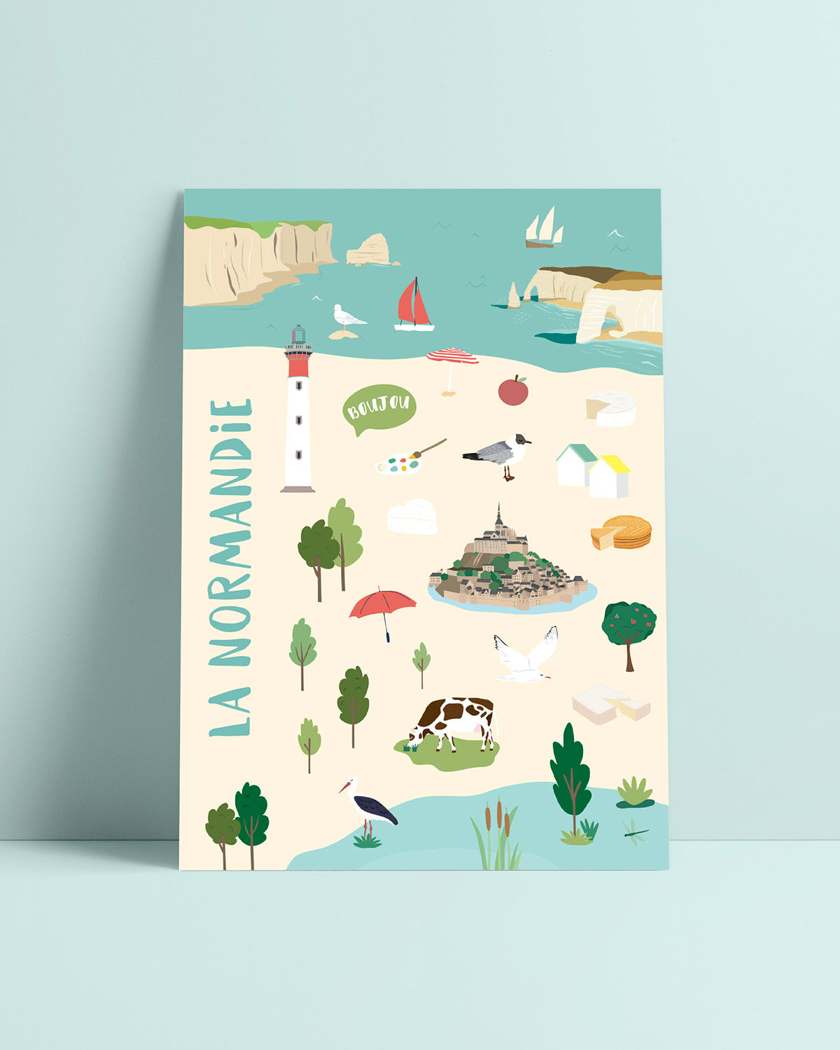 Carte postale Normandie, illustration région normande, paysages et patrimoine local