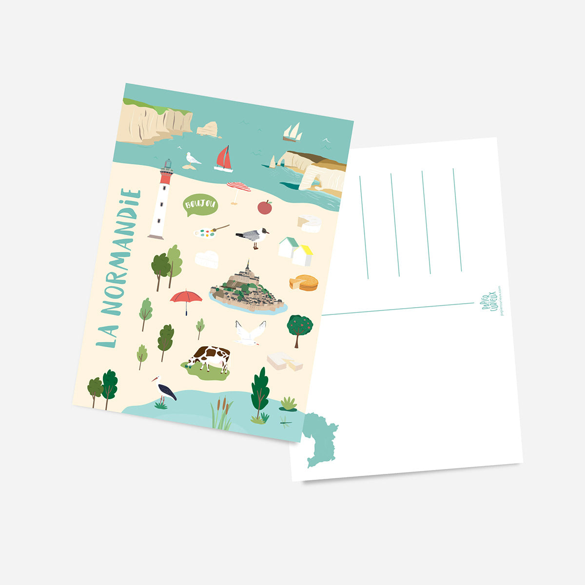 Carte postale Normandie, illustration région normande, paysages et patrimoine local