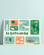 Carte postale Normandie, illustration région normande, paysages et patrimoine local