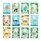 Affiche enfant initiale prénom personnalisé animaux du monde, poster déco unique Papier curieux