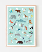 Affiche abécédaire animaux du monde, poster déco illustration pour chambre d'enfant, affiche pédagogique bébé