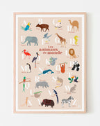 Affiche abécédaire animaux du monde, poster déco illustration pour chambre d'enfant, affiche pédagogique bébé