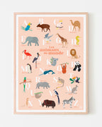 Affiche abécédaire animaux du monde, poster déco illustration pour chambre d'enfant, affiche pédagogique bébé