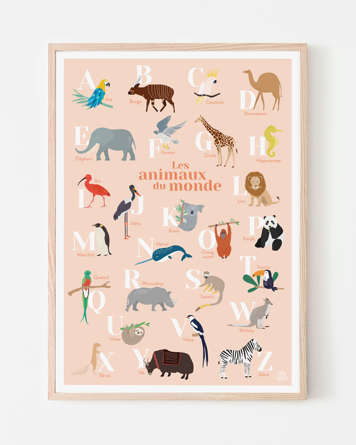 Affiche abécédaire animaux du monde, poster déco illustration pour chambre d'enfant, affiche pédagogique bébé