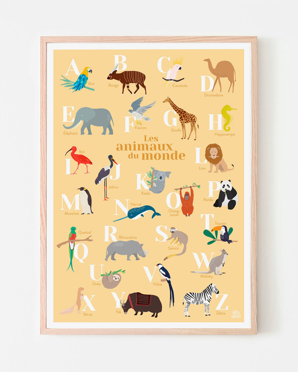 Affiche abécédaire animaux du monde, poster déco illustration pour chambre d'enfant, affiche pédagogique bébé