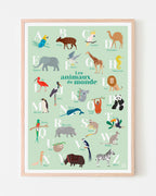 Affiche abécédaire animaux du monde, poster déco illustration pour chambre d'enfant, affiche pédagogique bébé