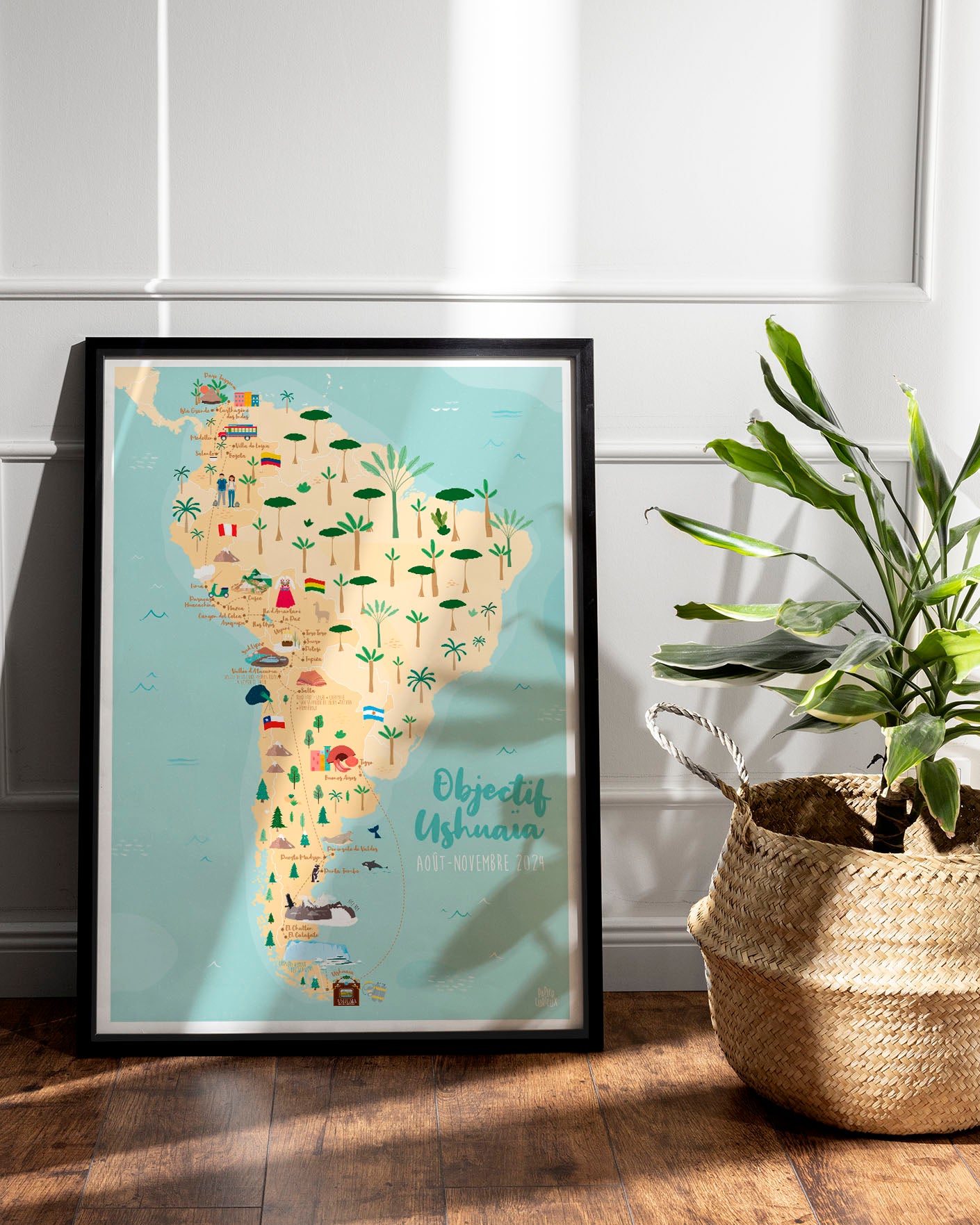 Affiches voyages personnalisés, carte illustration nature, poster pays itinéraire Amérique du Sud