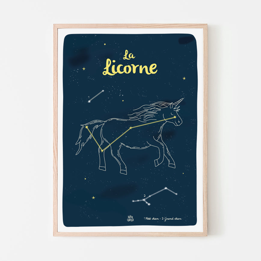 Affiche étoiles déco chambre enfant, constellation de la Licorne, déco ludique Papier curieux