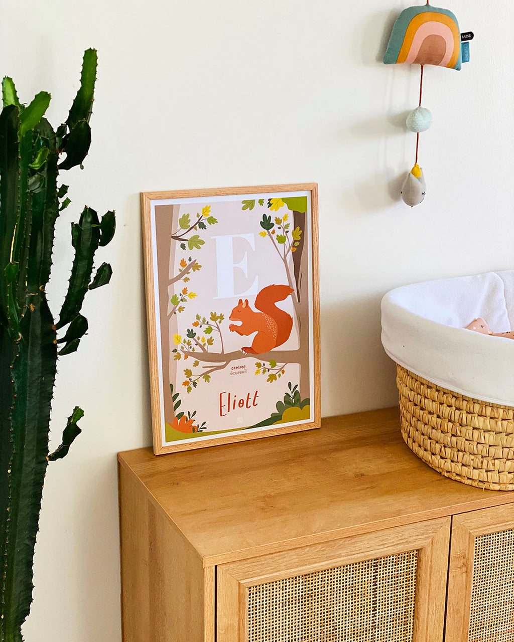 Affiche enfant initiale prénom personnalisé Eliott et écureuil, poster date de naissance, déco unique Papier curieux