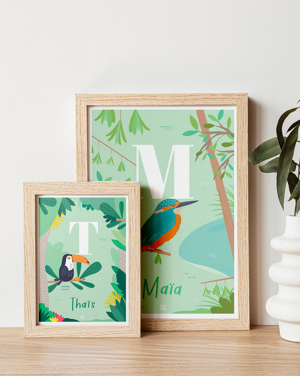 Affiche enfant initiale prénom personnalisé animaux, poster date de naissance, déco unique Papier curieux