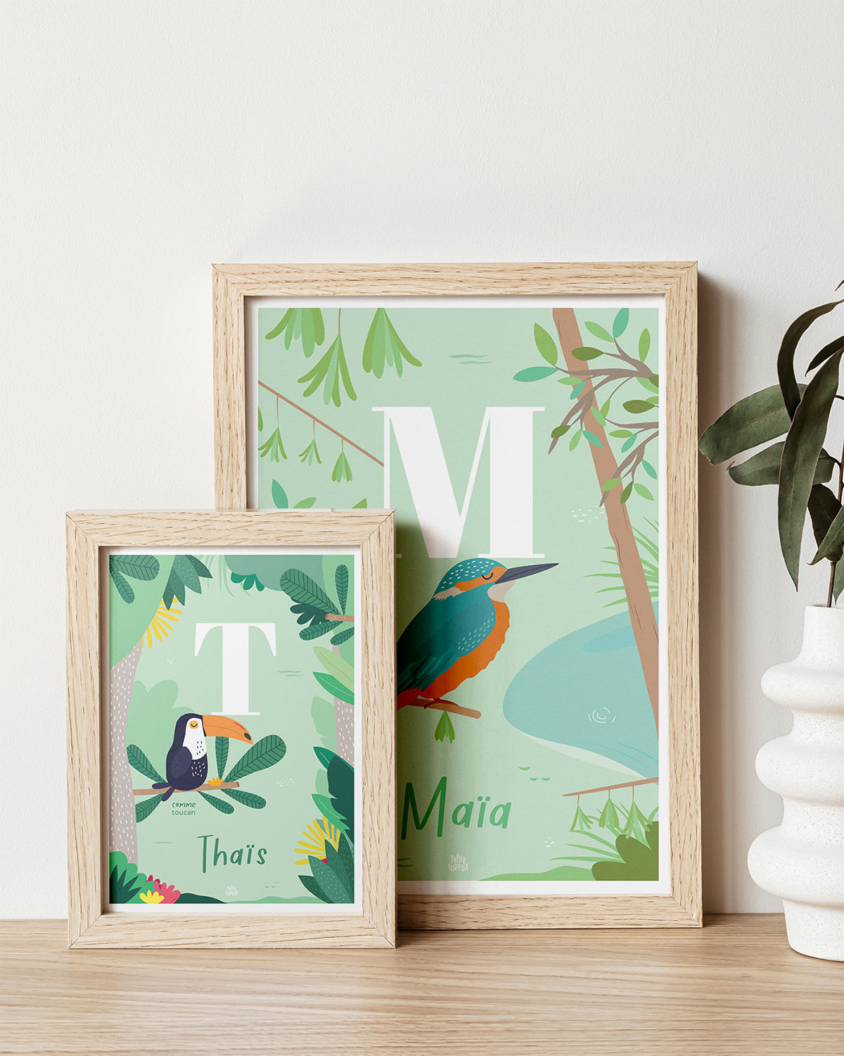 Affiche enfant initiale prénom personnalisé animaux, poster date de naissance, déco unique Papier curieux