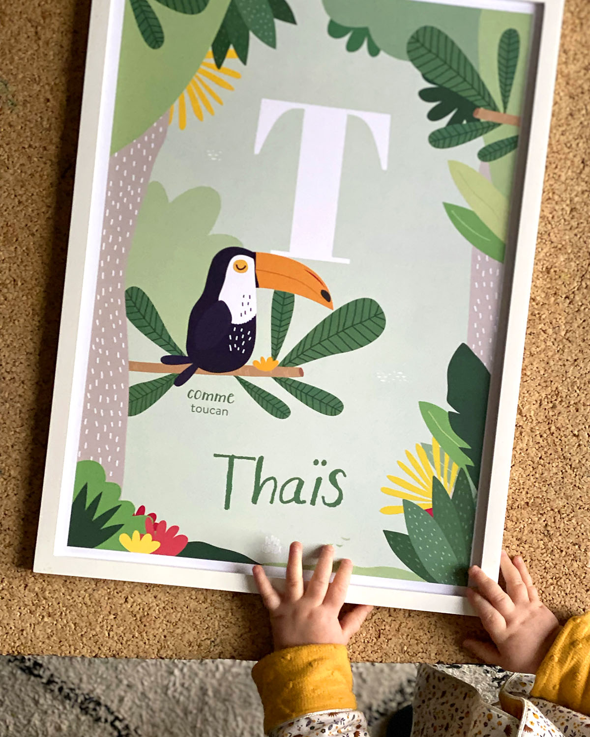 Affiche enfant initiale prénom personnalisé toucan, poster date de naissance, déco unique Papier curieux