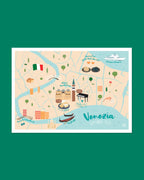 Affiches voyages personnalisés, carte illustration nature, poster pays itinéraire Venise