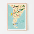 Affiche voyage personnalisé Amérique du Sud, carte illustration, poster pays itinéraire détaillé, déco colorée Papier curieux