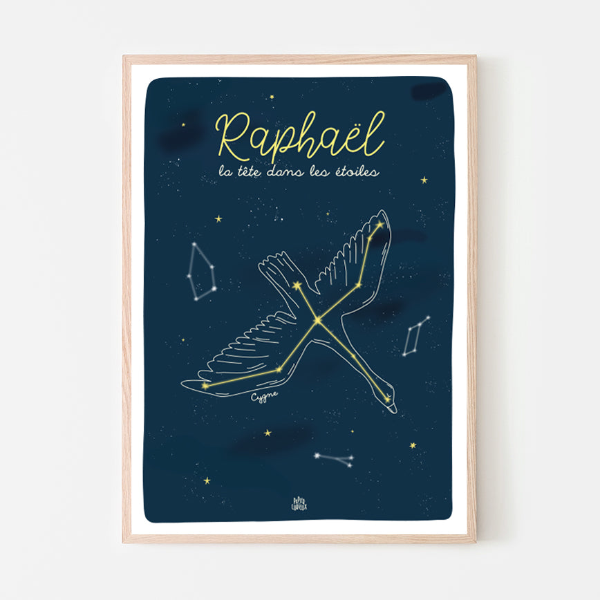 Affiche enfant personnalisée étoiles, poster déco chambre enfant, constellation du Cygne, déco ludique Papier curieux