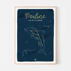 Affiche enfant personnalisée étoiles, poster déco chambre enfant, constellation du Dauphin, déco ludique Papier curieux