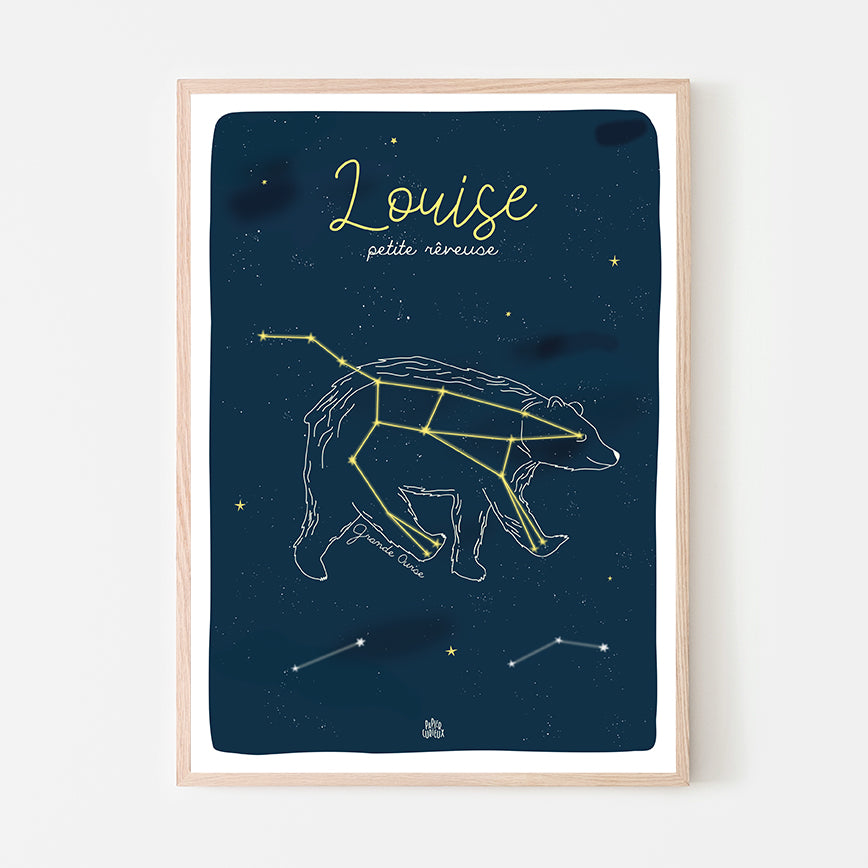 Affiche enfant personnalisée étoiles, poster déco chambre enfant, constellation de la Grande Ourse, déco ludique Papier curieux