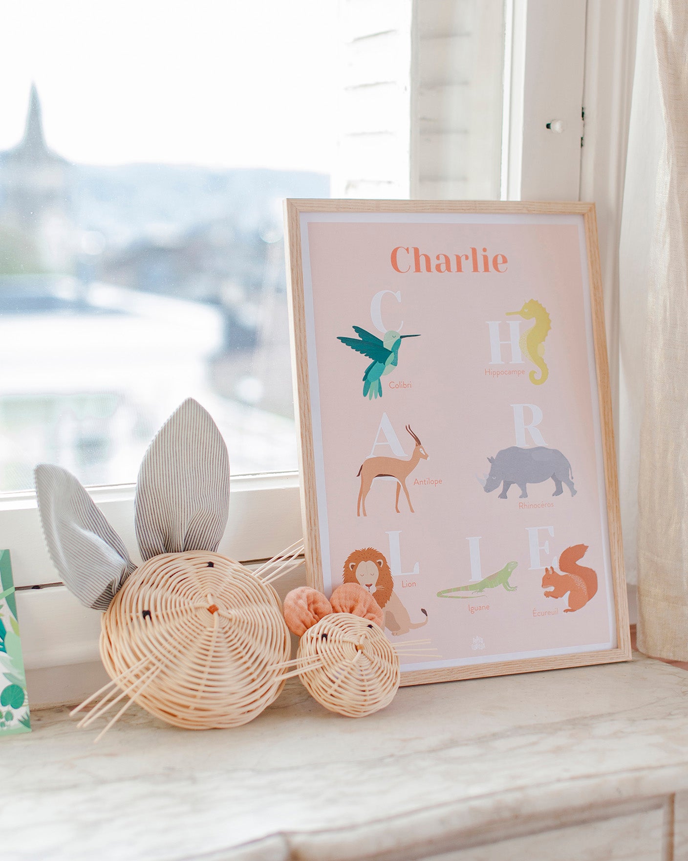 Affiche personnalisée enfant prénom  animaux, poster naissance anniversaire, déco chambre bébé