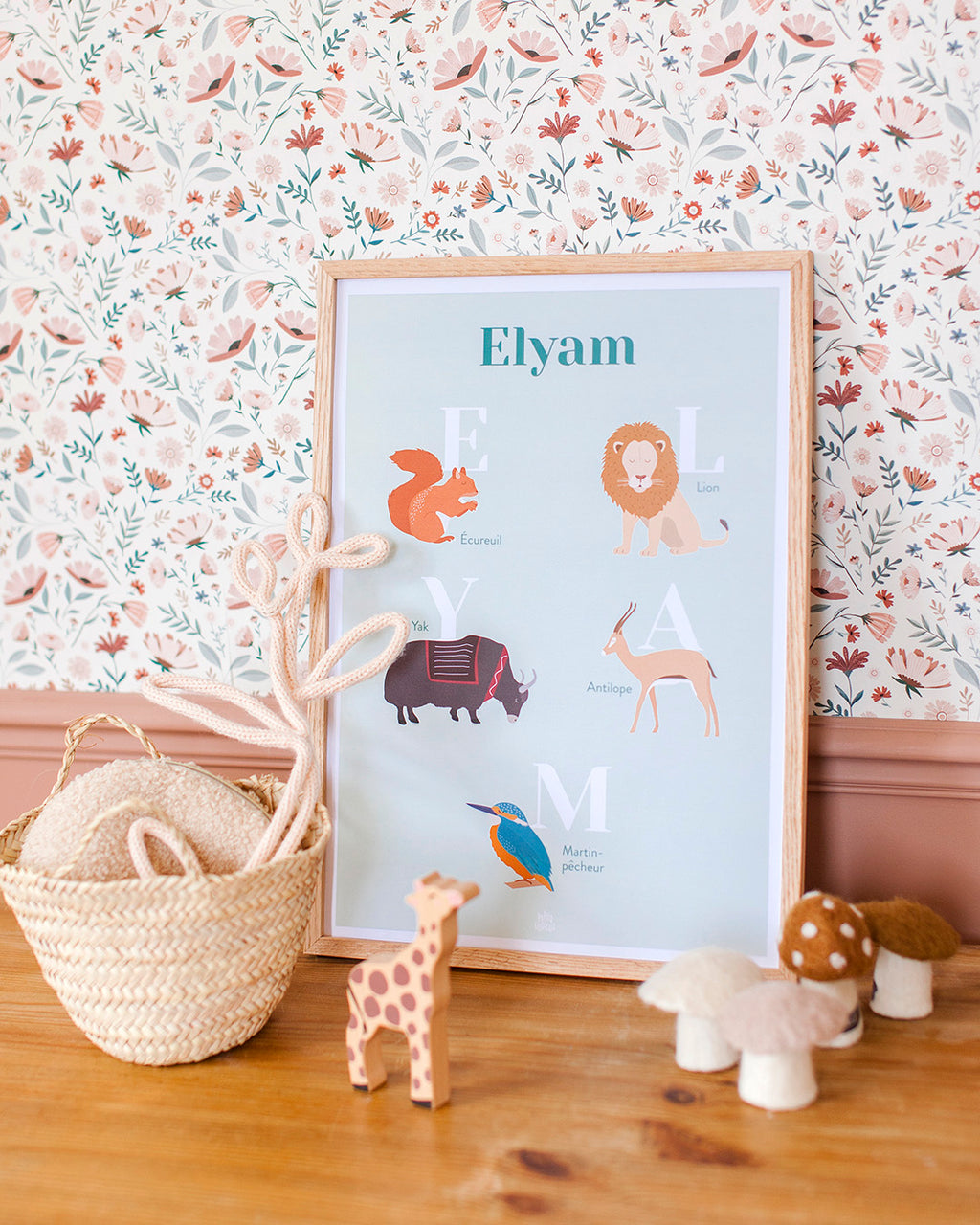 Affiche enfant prénom personnalisé animaux, poster naissance anniversaire, déco chambre bébé