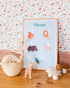 Affiche enfant prénom personnalisé animaux, poster naissance anniversaire, déco chambre bébé