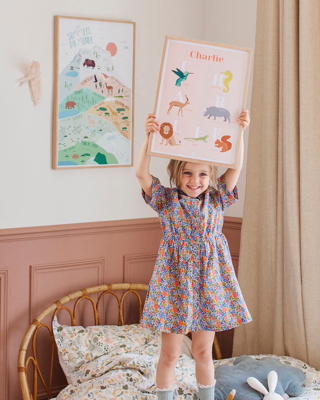 Affiche enfant prénom personnalisé animaux, poster naissance anniversaire, déco chambre originale