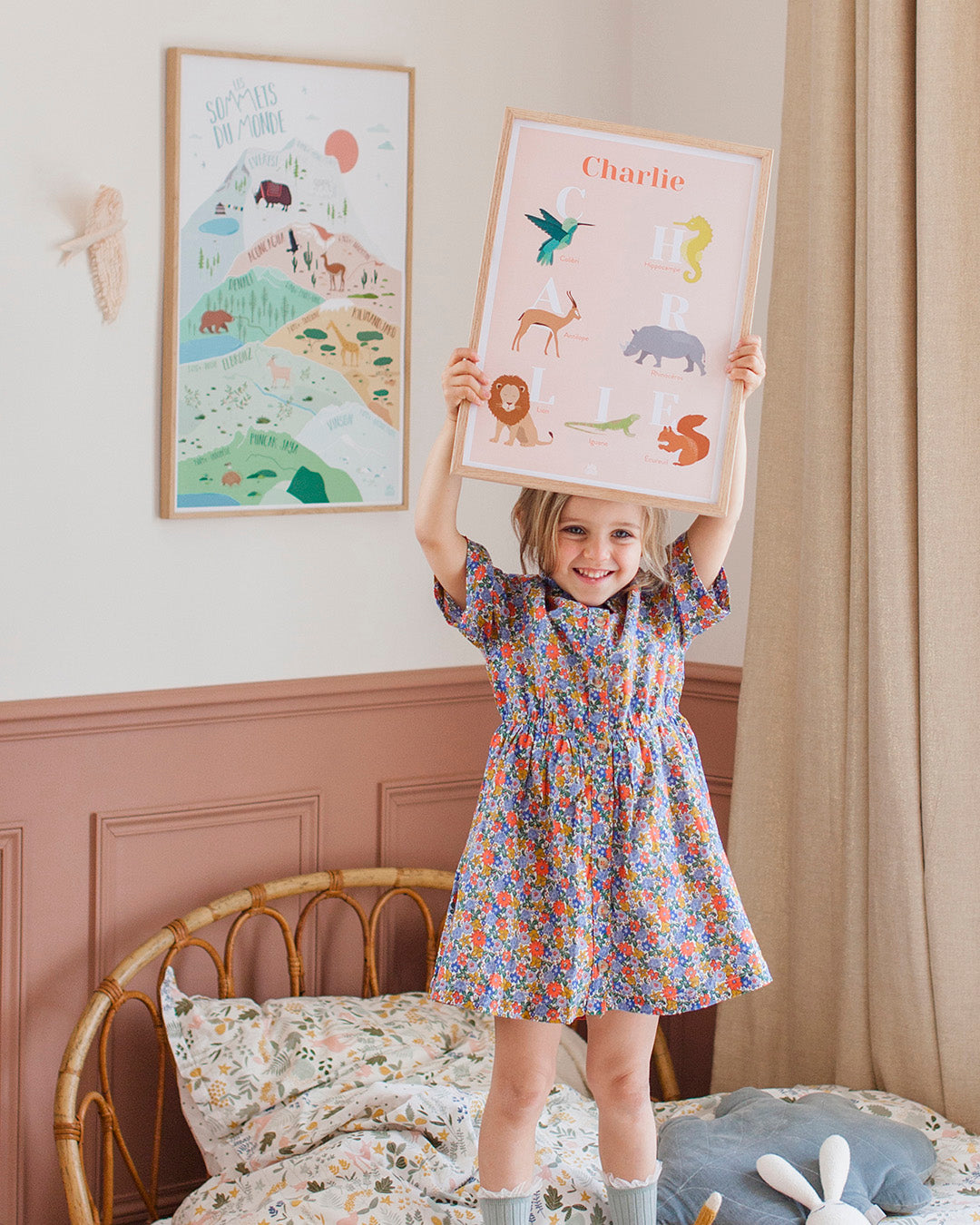 Affiche enfant prénom personnalisé animaux, poster naissance anniversaire, déco chambre originale