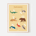 Affiche personnalisée enfant prénom  animaux, poster naissance anniversaire, déco chambre bébé