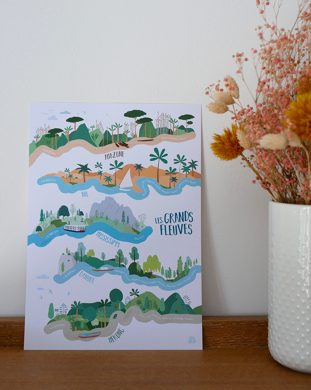 Affiche déco Les Grands Fleuves pour chambre d'enfant, poster illustré pédagogique 