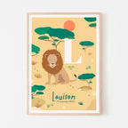 Affiche enfant initiale prénom personnalisé lion, poster date de naissance, déco unique Papier curieux
