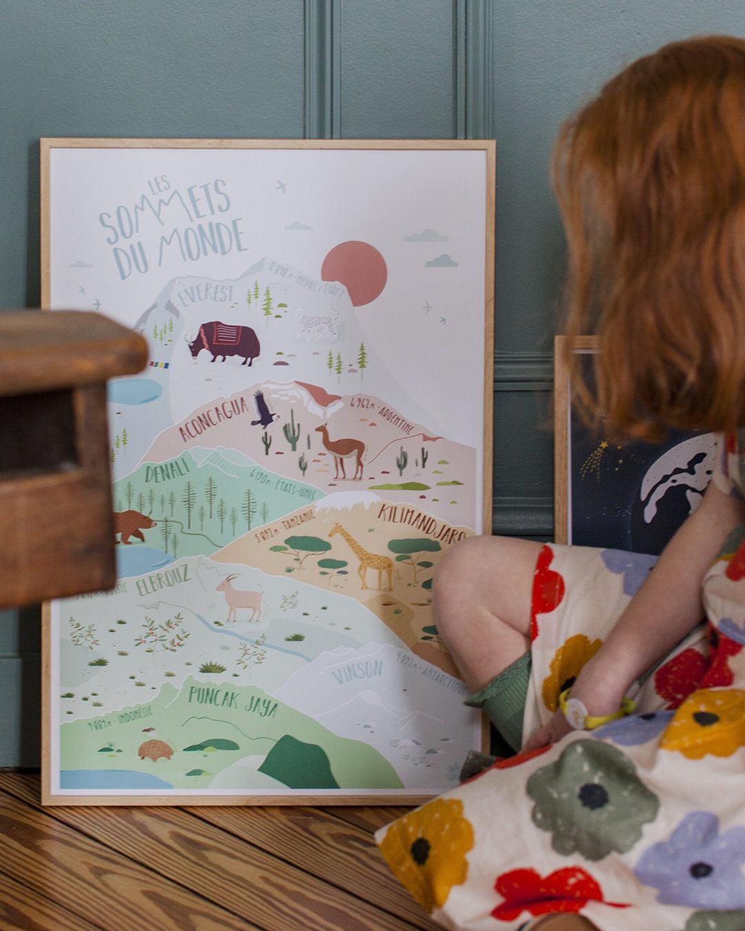 Affiche déco Les Montagnes pour chambre d'enfant, poster illustré pédagogique sommets du monde