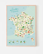 Carte de France, affiche déco colorée, affiche détaillée à explorer, poster illustré pédagogique et géographique Papier curieux