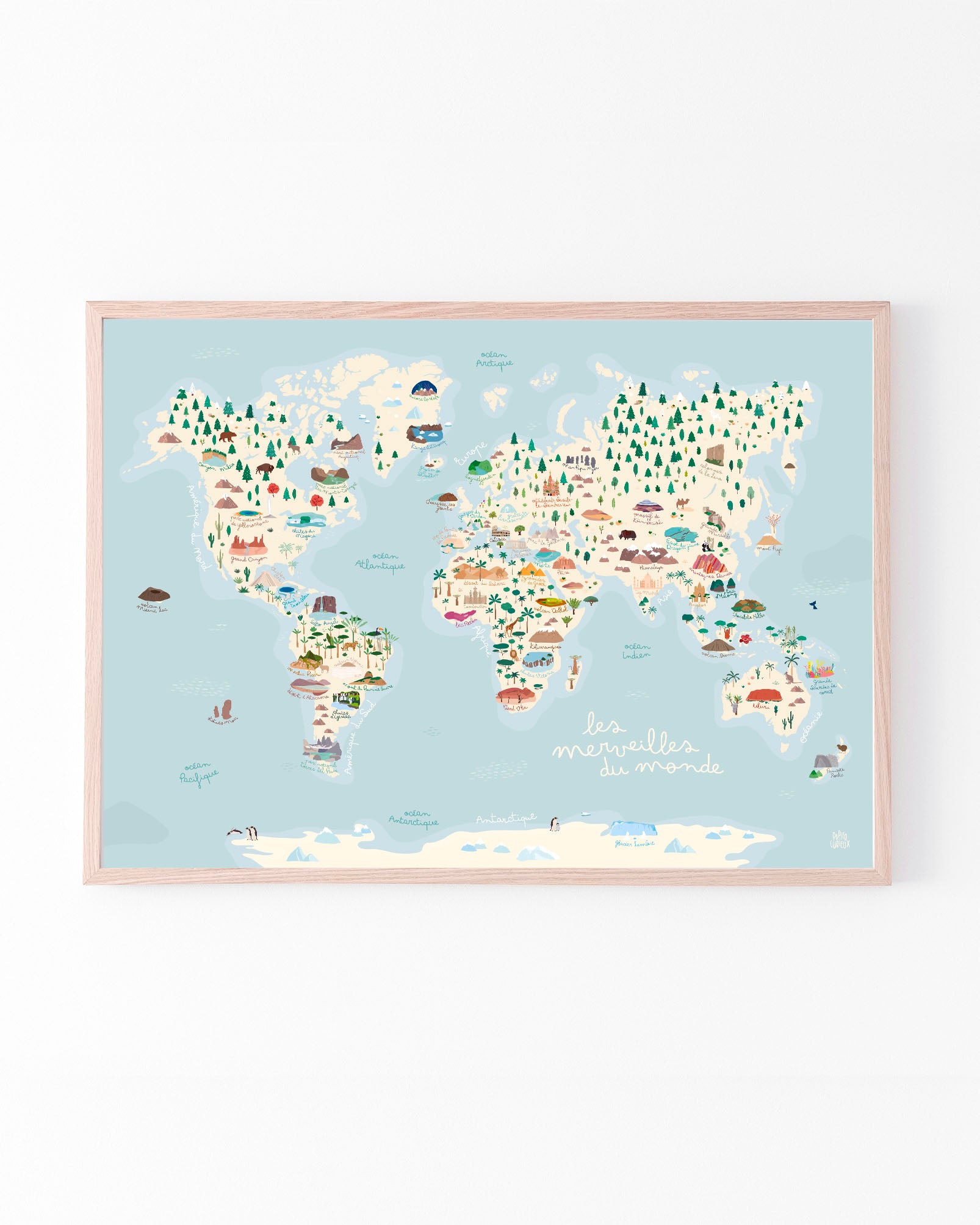 Carte du monde illustrée, déco colorée chambre enfant, planisphère pédagogique et jeu, poster géographique et animaux