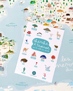 Carte du Monde, affiche déco chambre enfant, illustrations nature et animaux, poster illustré pédagogique et jeu Papier curieux