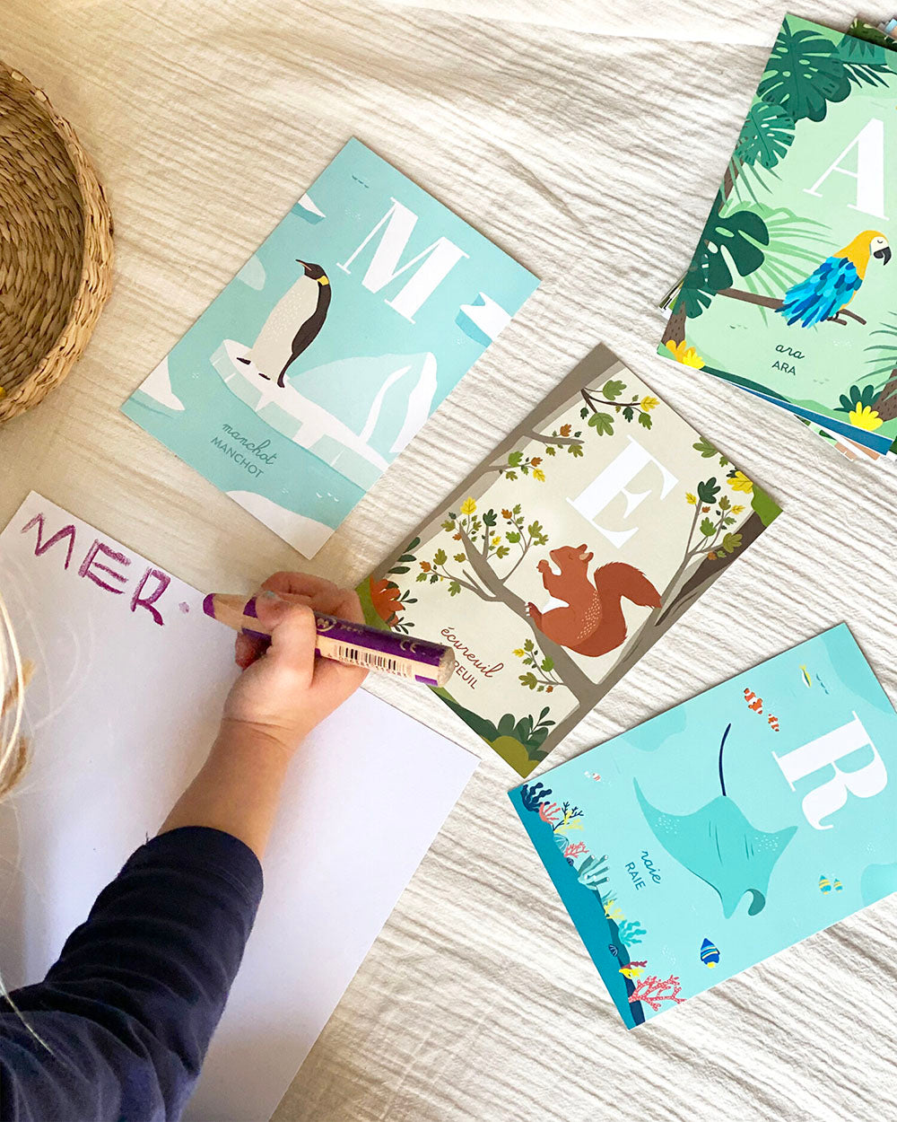 26 cartes alphabet animaux du monde, baleine, jeu pédagogique apprentissage lettres, jeu enfant 3 ans