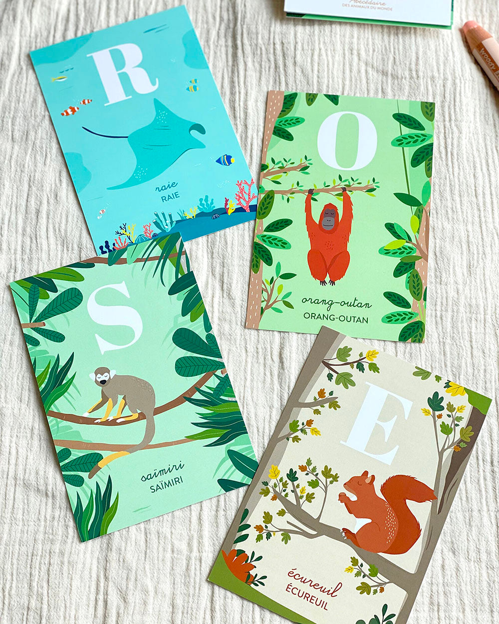 26 cartes alphabet animaux du monde, baleine, jeu pédagogique apprentissage lettres, jeu enfant 3 ans