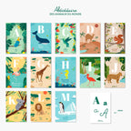 26 cartes alphabet animaux du monde, baleine, jeu pédagogique apprentissage lettres, jeu enfant 3 ans