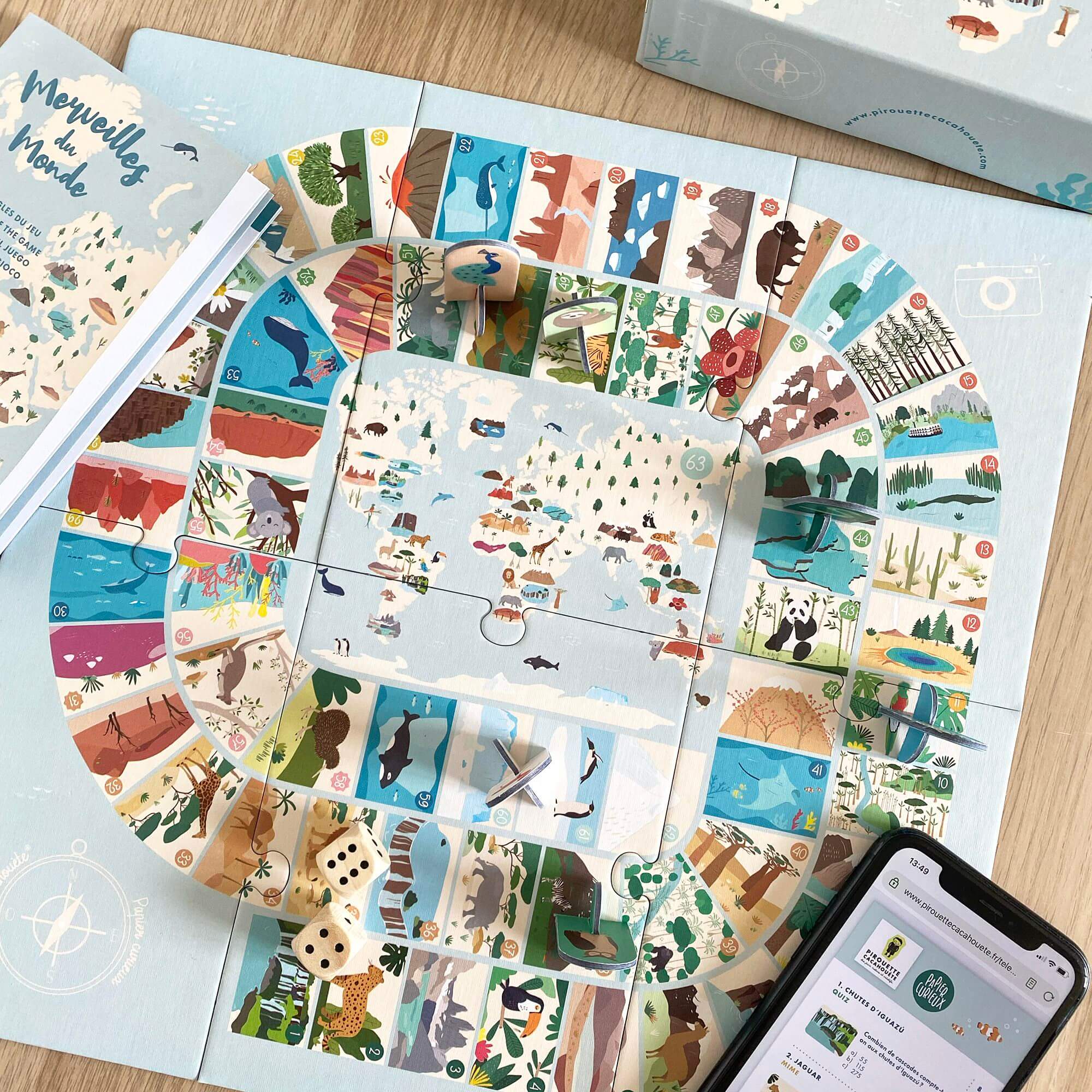 Jeu d'aventure Merveilles du Monde, jeu de l'oie original enfant, jeu éco-conçu et fabriqué en France