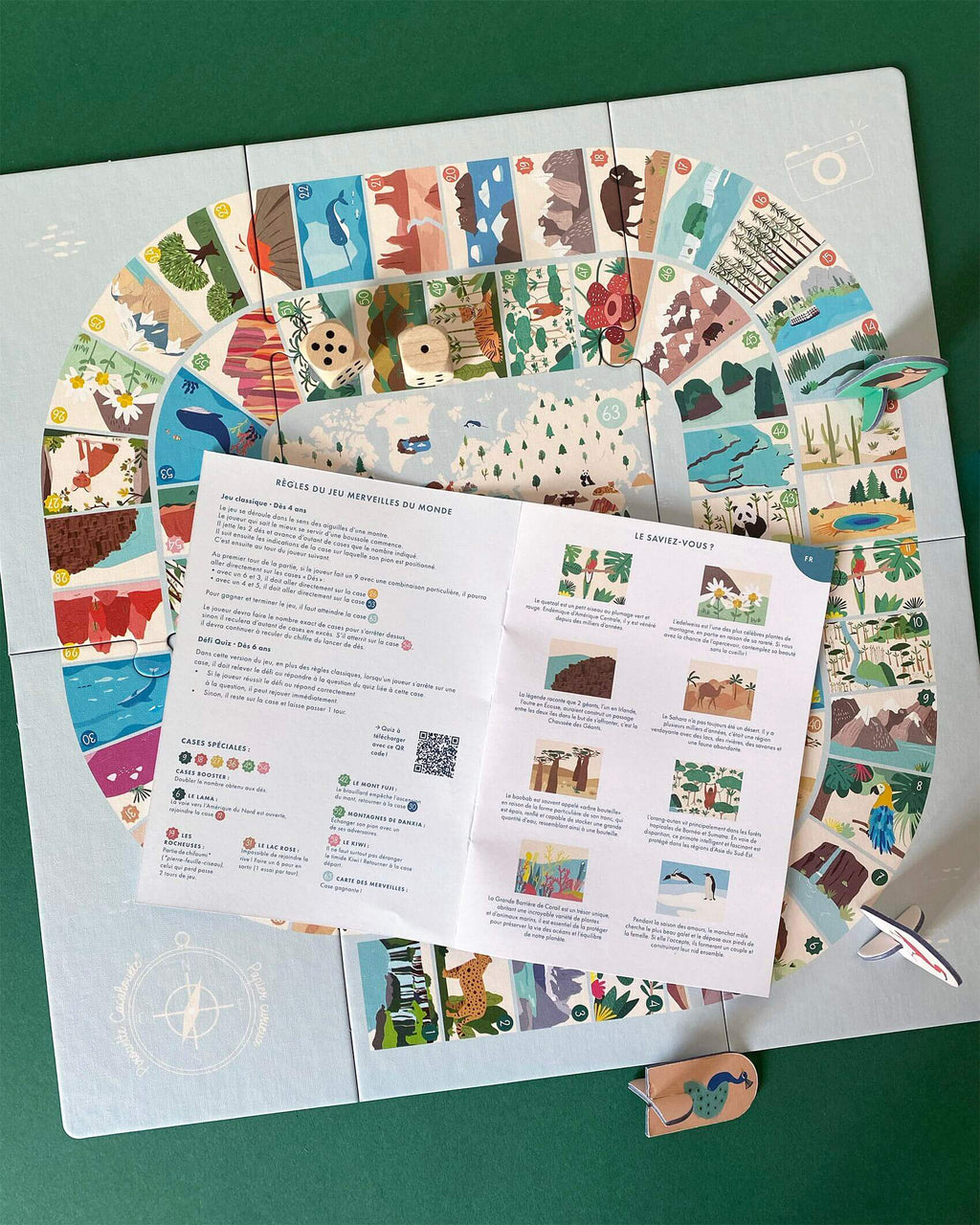 Jeu d'aventure Merveilles du Monde, jeu de l'oie original enfant, jeu éco-conçu et fabriqué en France