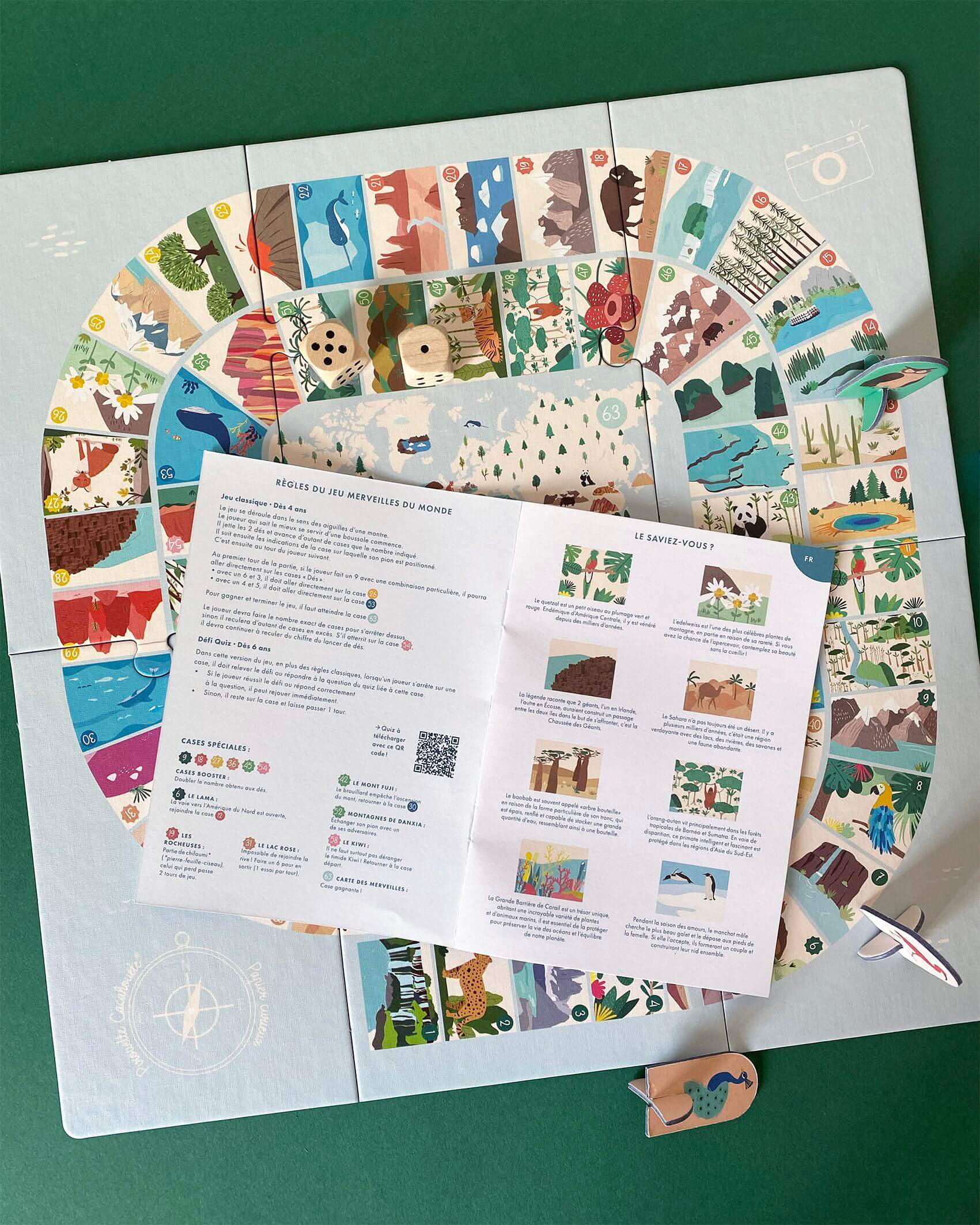 Jeu d'aventure Merveilles du Monde, jeu de l'oie original enfant, jeu éco-conçu et fabriqué en France