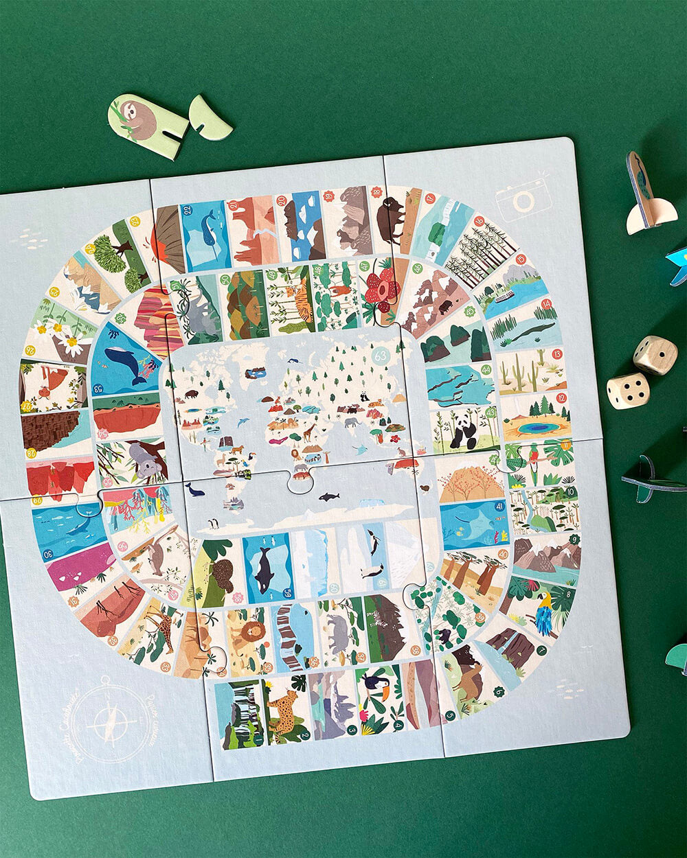 Jeu d'aventure Merveilles du Monde, jeu de l'oie original enfant, jeu éco-conçu et fabriqué en France