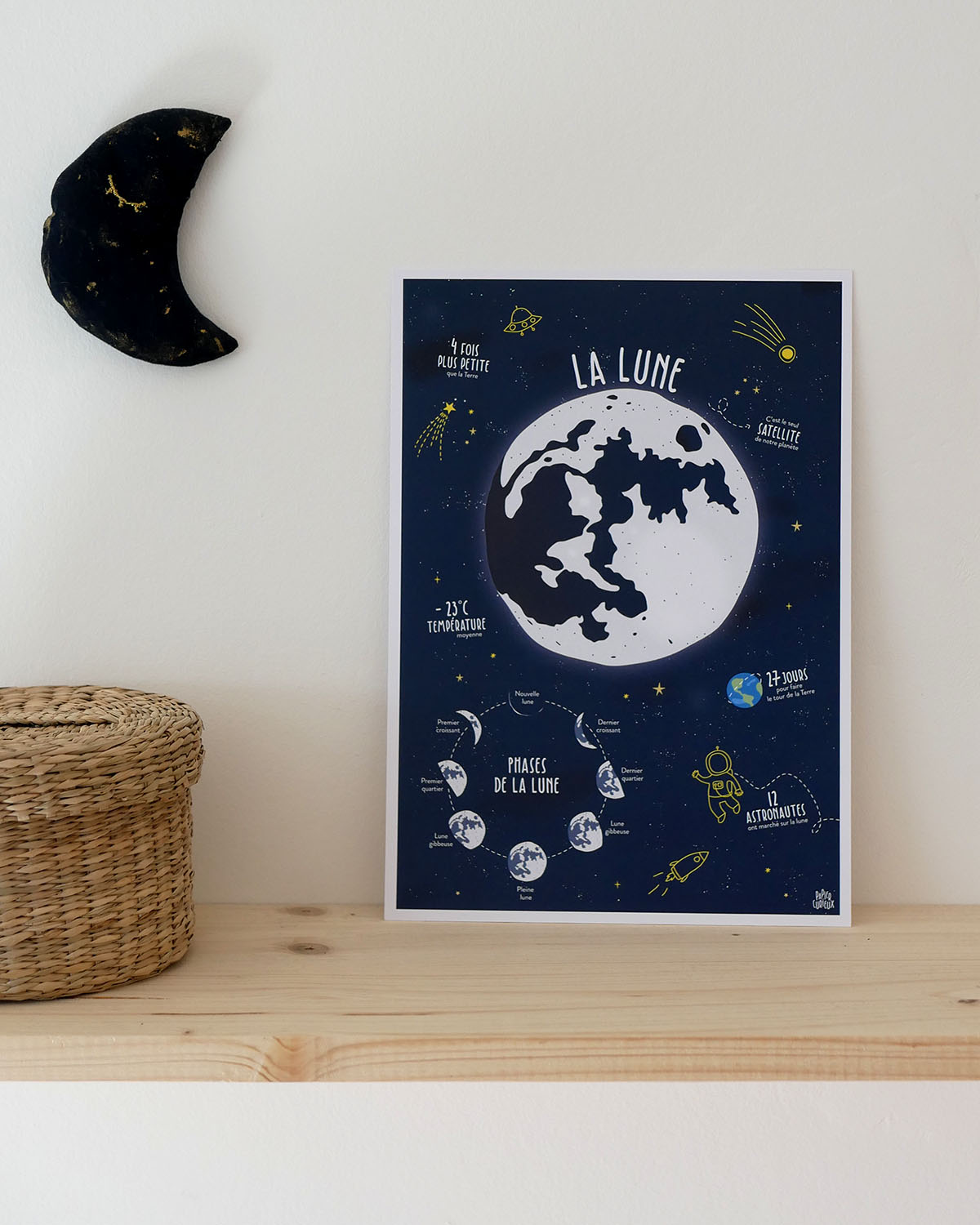 Affiche déco La Lune pour chambre d'enfant, poster illustré pédagogique de l'espace