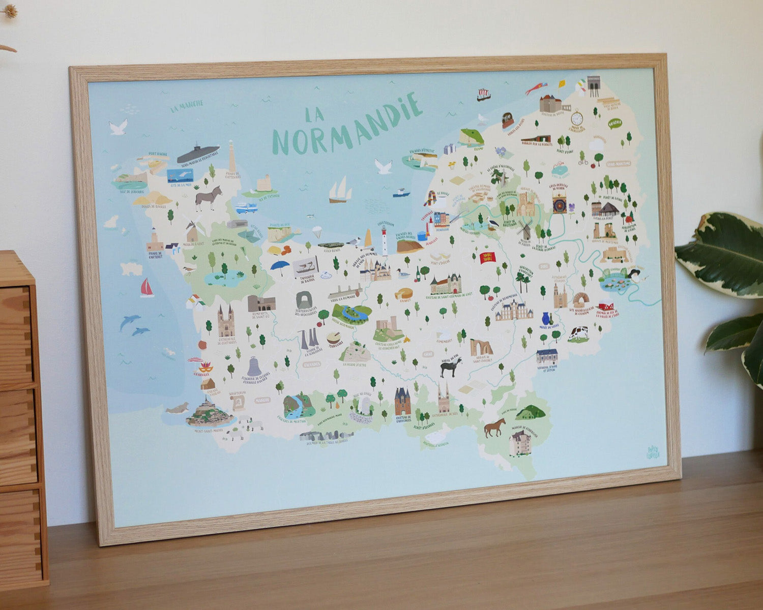 Carte de Normandie, affiche déco région, poster illustré pédagogique et géographique Papier curieux