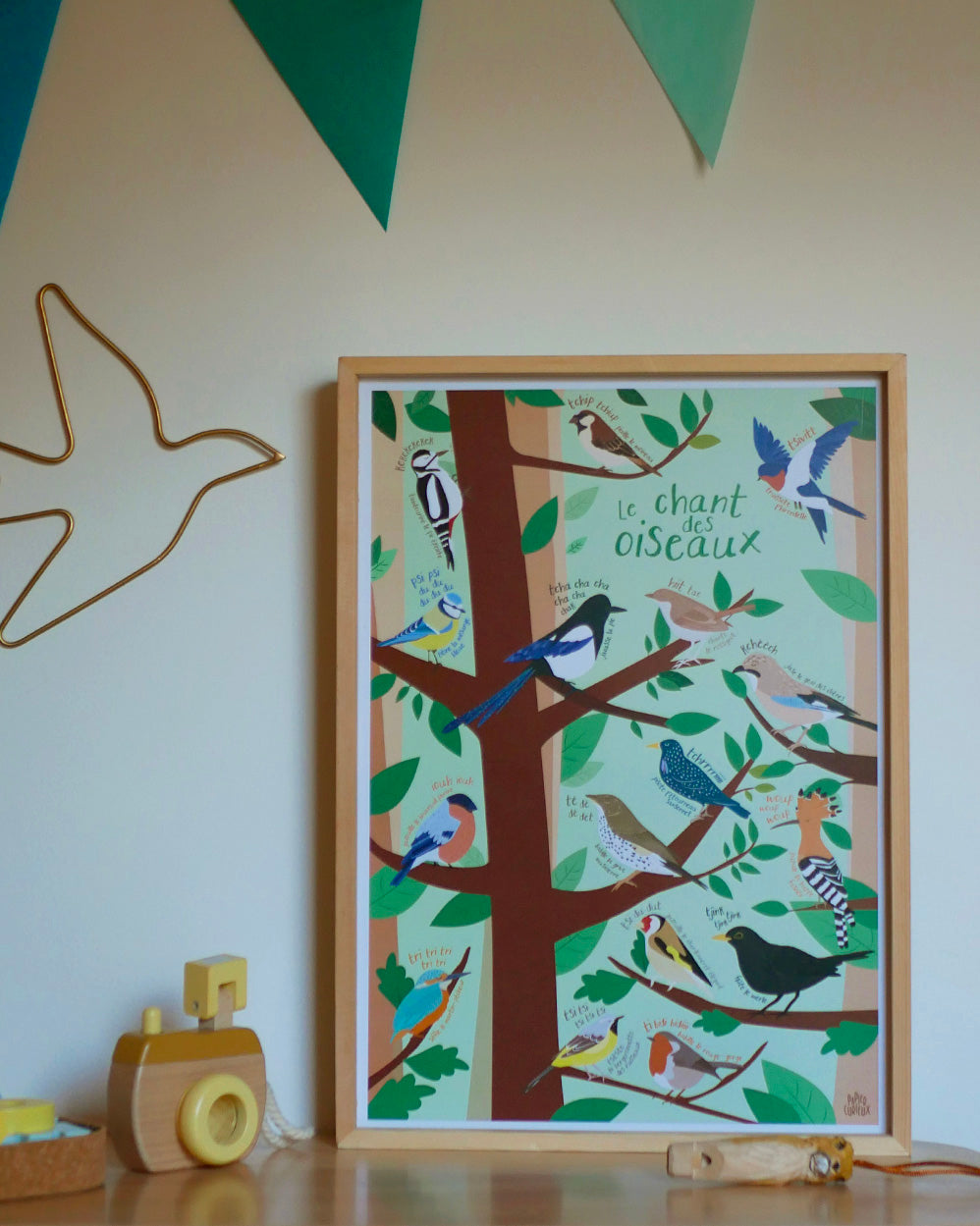 Affiche déco Le Chant des Oiseaux, poster illustré pédagogique, affiche nature jardin bois