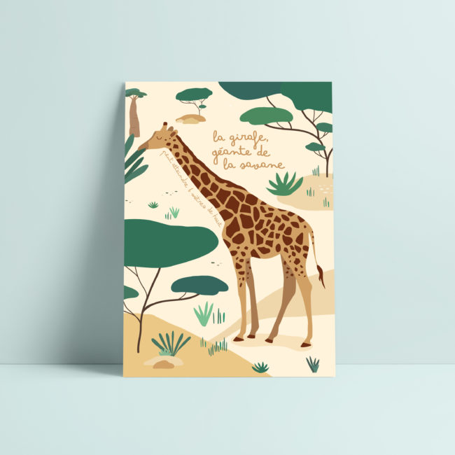 carte postale girafe illustration enfant