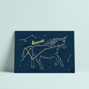 carte postale licorne constellation étoile