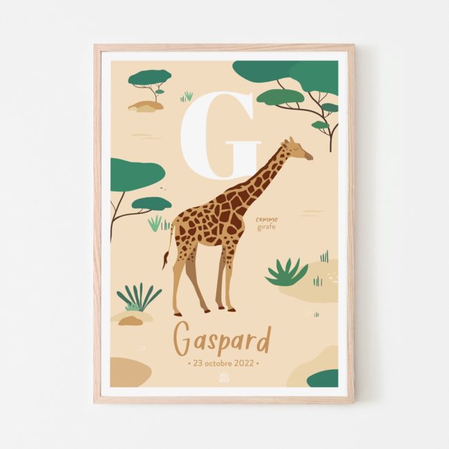 affiche date naissance prénom bébé girafe