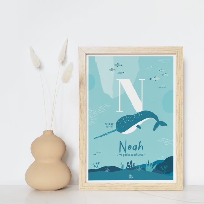 affiche personnalisée prénom prénom bébé narval