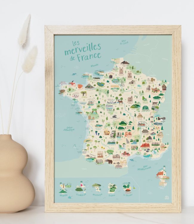 Affiche carte France illustrée enfant géographie découverte